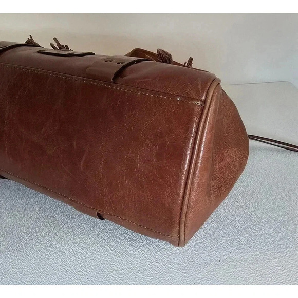 Rue Princesse Paris Distressed Leather Double Handle Shoulder Bag Handbag Tassel - Picture 9 of 12